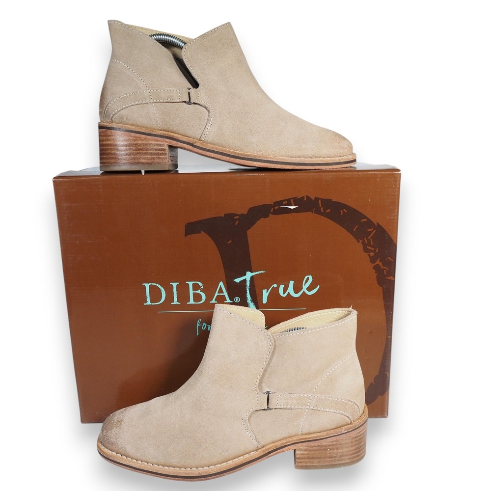 Diba True Caspian Suede Leather Ankle Booties Beige Womens 6.5 Western Bootie